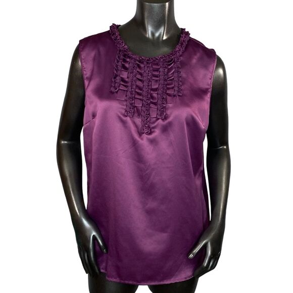Liz Claiborne Petites Satin Sleeveless Blouse Womens Size Petite XL Ruffled Neck - Picture 1 of 7